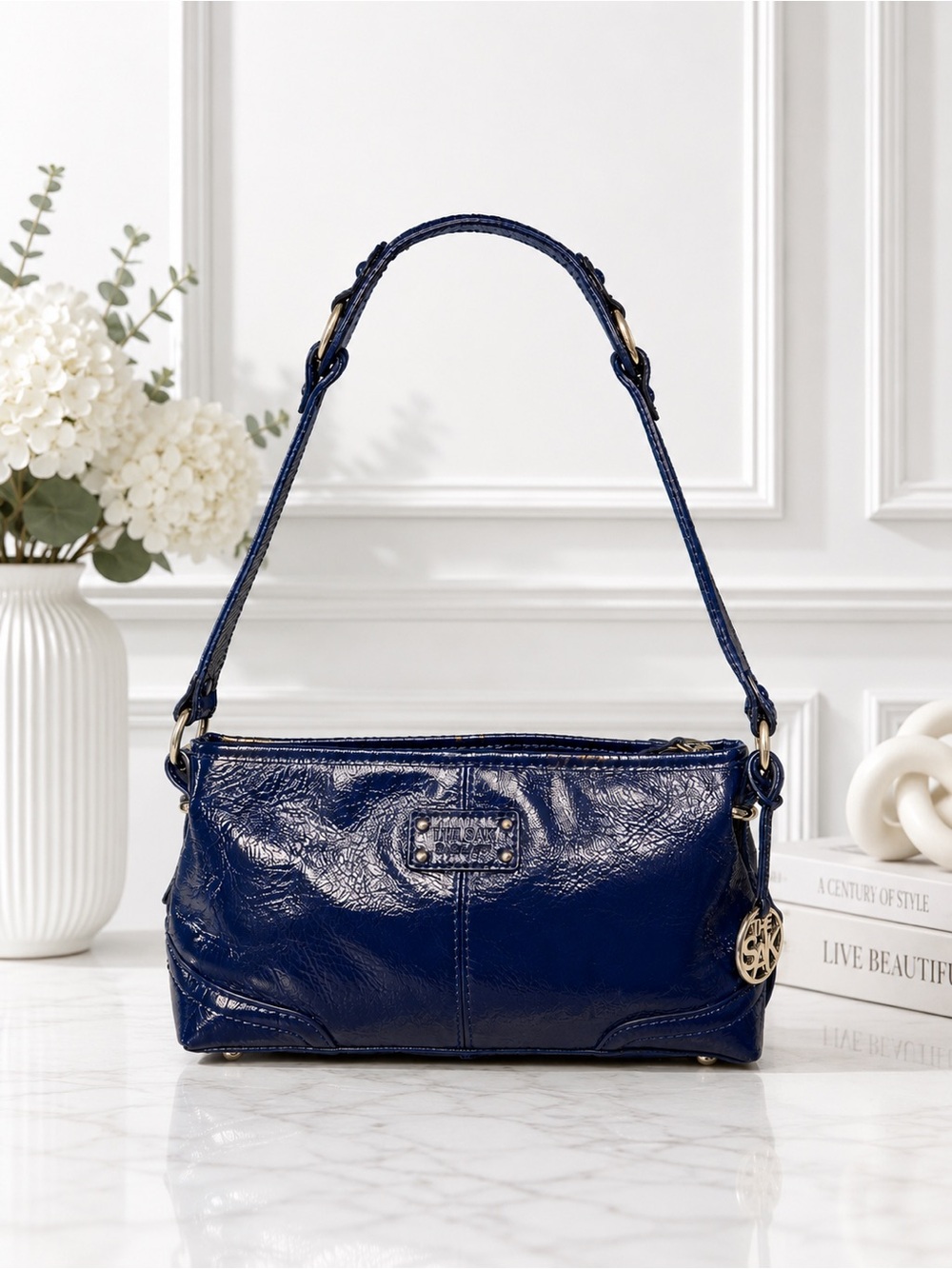 The Sak Deep Navy Patent Leather Shoulder Bag